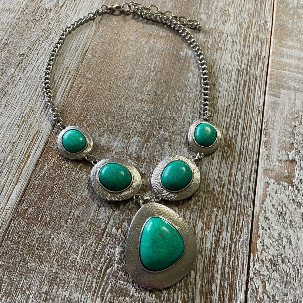 Turquoise Silver Tone Statement Necklace